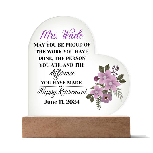Acrylic Retirement Heart Plaque - Wade