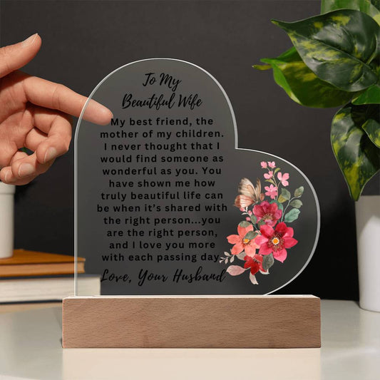 To My Beautiful Wife | Heart Acrylic | Pink