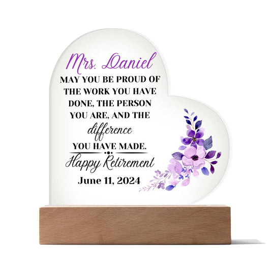 Acrylic Heart Plaque  - Retirement - Daniel