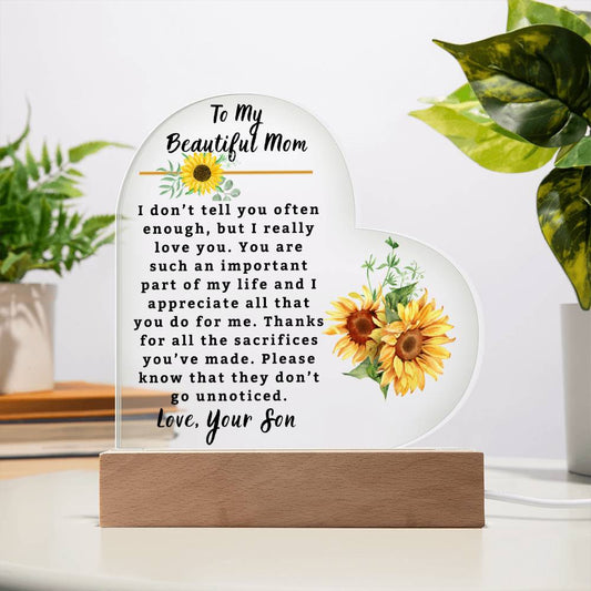 To My Beautiful Mom - Heart Acrylic Plaque