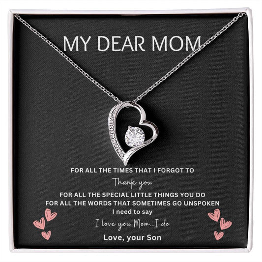 My Dear Mom - Thank You - Heart pendant necklace with black background
